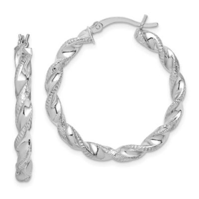 Luxury Giftware by Jere Sterling Silver Rhodium Plated Twisted 3.5x30mm Hoop Earrings