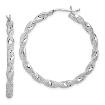 Luxury Giftware by Jere Sterling Silver Rhodium Plated Twisted 3.5x40mm Hoop Earrings