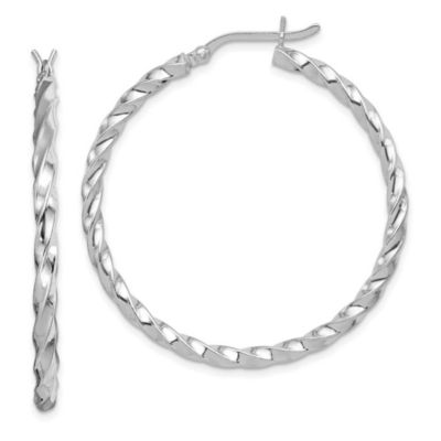 Luxury Giftware by Jere Sterling Silver Rhodium-plated Twisted 3x40mm Hoop Earrings