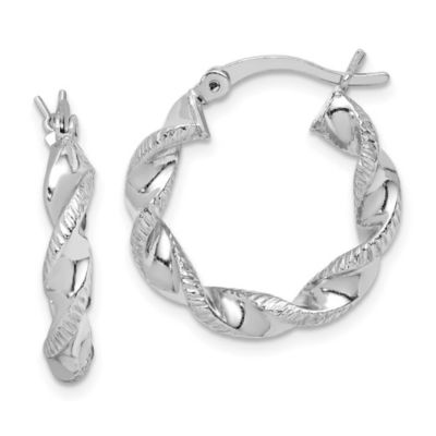 Luxury Giftware by Jere Sterling Silver Rhodium Plated Twisted 3.5x20mm Hoop Earrings