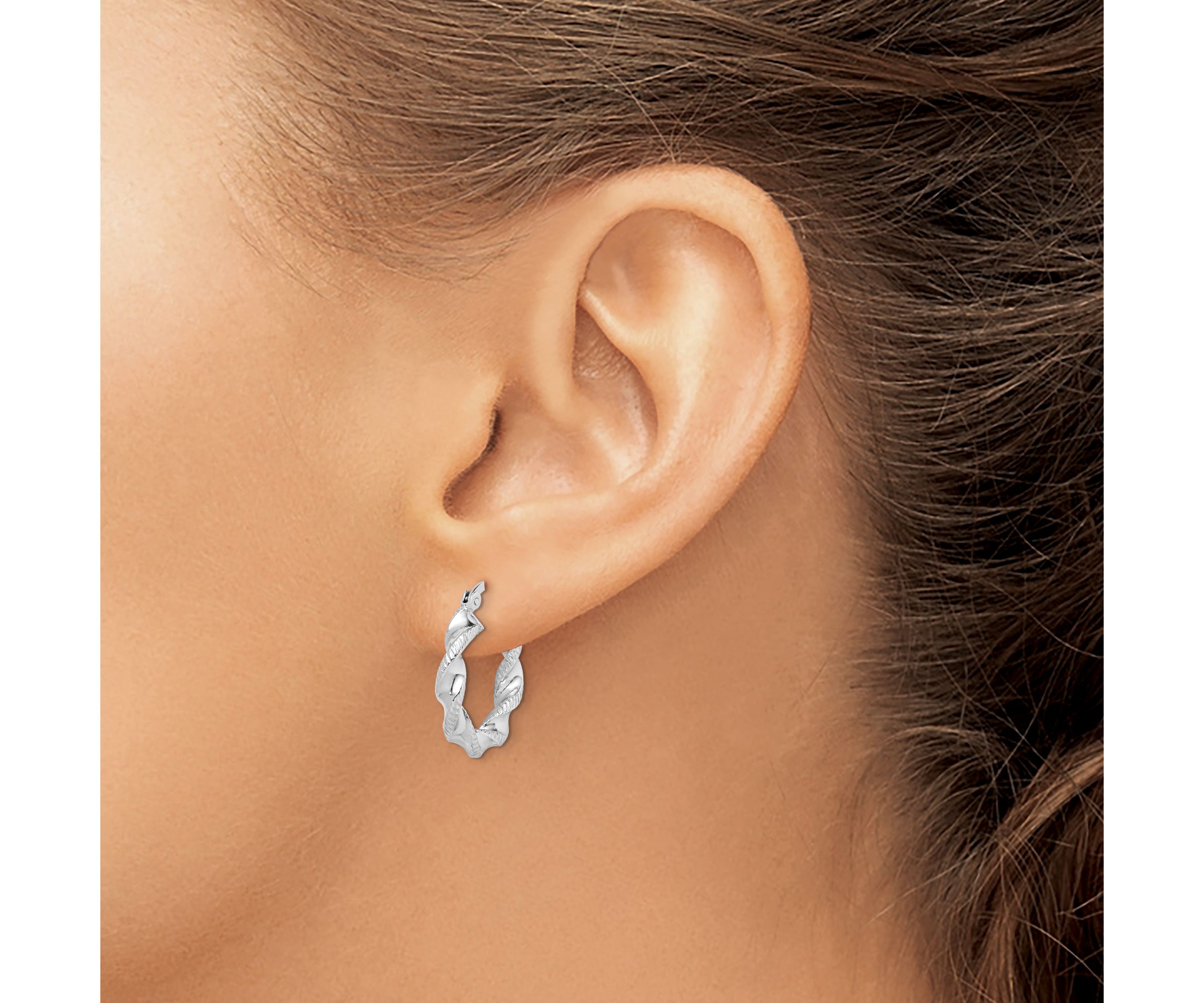 Sterling Silver Rhodium Plated Twisted 3.5x20mm Hoop Earrings