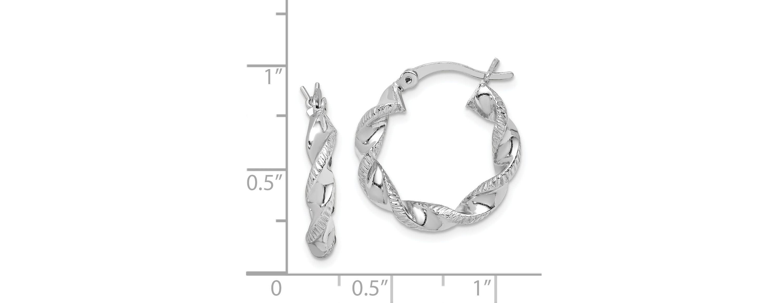 Sterling Silver Rhodium Plated Twisted 3.5x20mm Hoop Earrings