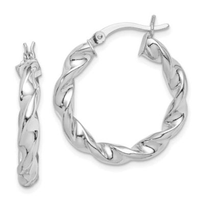 Luxury Giftware by Jere Sterling Silver Rhodium Plated Twisted 3.5x25mm Hoop Earrings