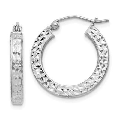 Luxury Giftware by Jere Sterling Silver Rhodium-plated Diamond-cut 3x20mm Square Tube Hoop Earrings