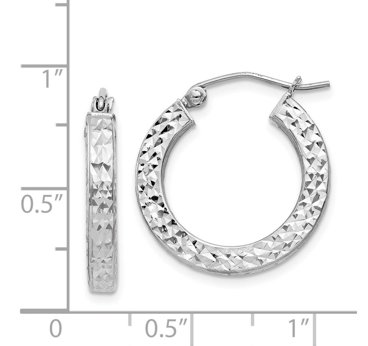 Sterling Silver Rhodium-plated Diamond-cut 3x20mm Square Tube Hoop Earrings