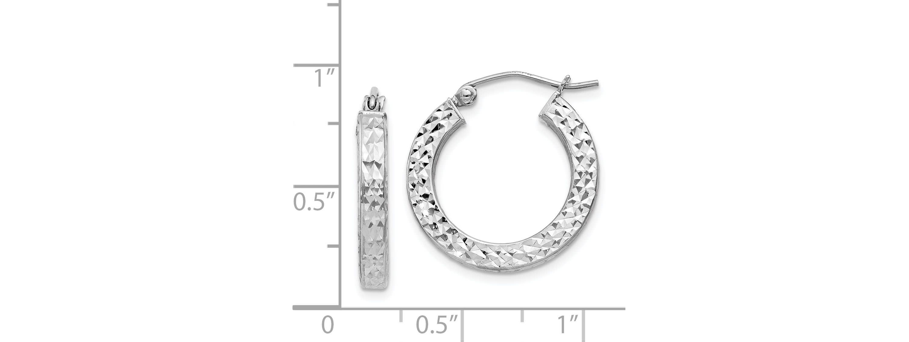 Sterling Silver Rhodium-plated Diamond-cut 3x20mm Square Tube Hoop Earrings