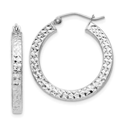 Luxury Giftware by Jere Sterling Silver Rhodium-plated Diamond-cut 3x25mm Square Tube Hoop Earrings