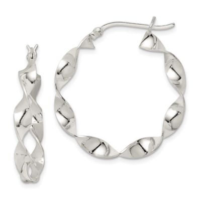 Luxury Giftware by Jere Sterling Silver Twisted 4x30mm Hoop Earrings, White