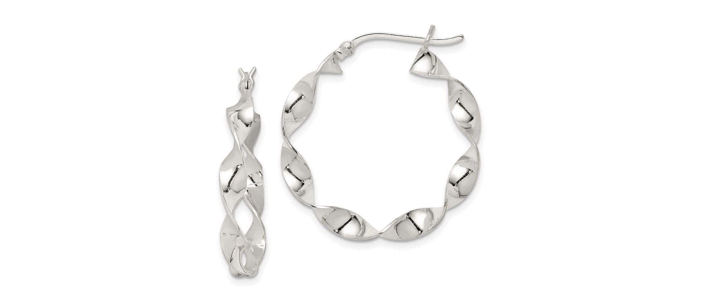 Sterling Silver Twisted 4x30mm Hoop Earrings