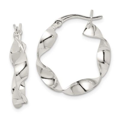 Luxury Giftware by Jere Sterling Silver Twisted 4x22mm Hoop Earrings, White