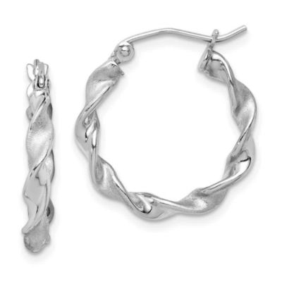 Luxury Giftware by Jere Sterling Silver Rhodium-plated Polish and Satin 2.5mm Twist Hoop Earrings