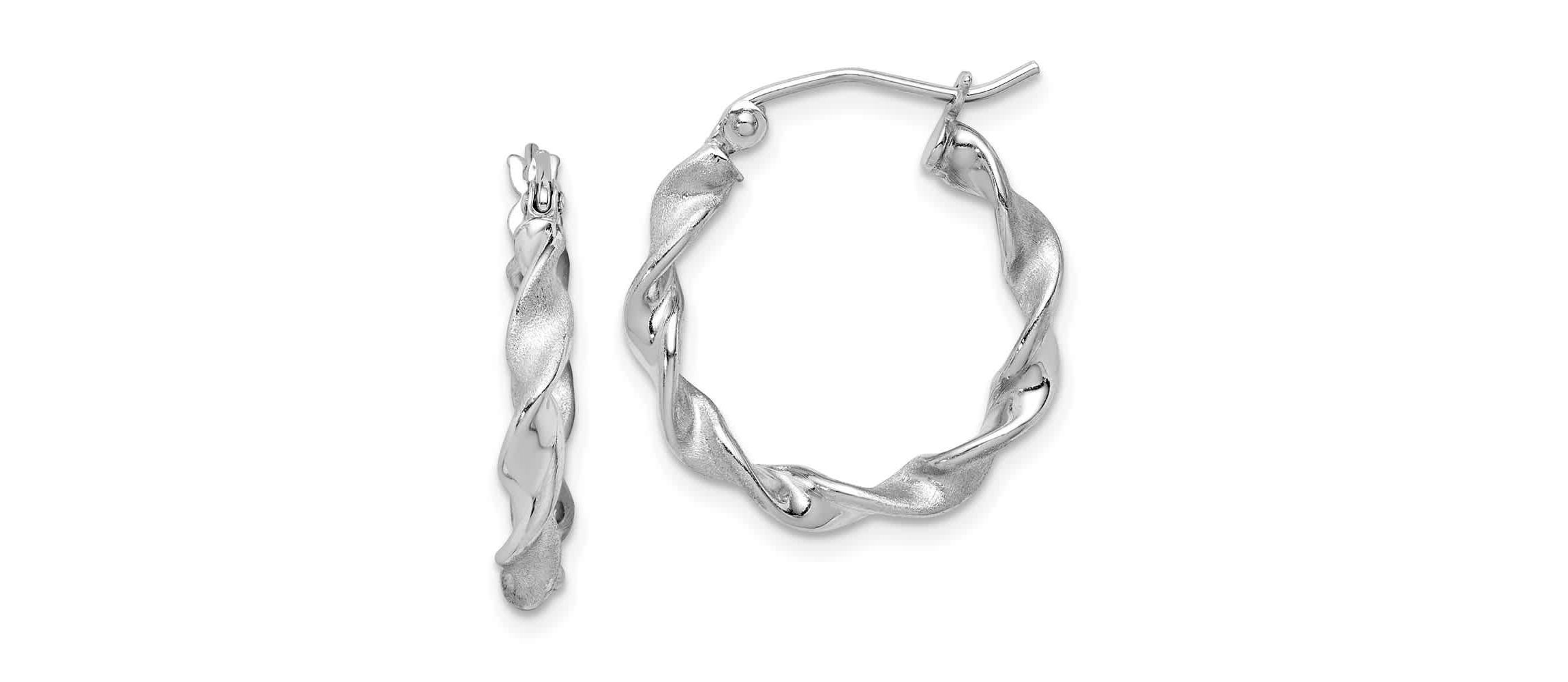Sterling Silver Rhodium-plated Polish and Satin 2.5mm Twist Hoop Earrings