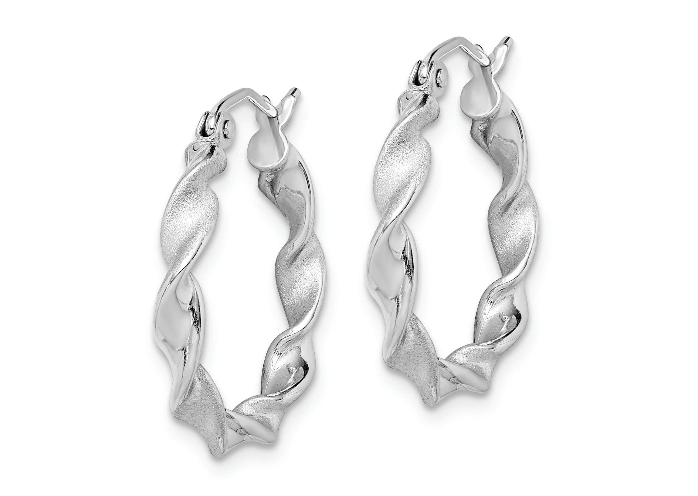 Sterling Silver Rhodium-plated Polish and Satin 2.5mm Twist Hoop Earrings