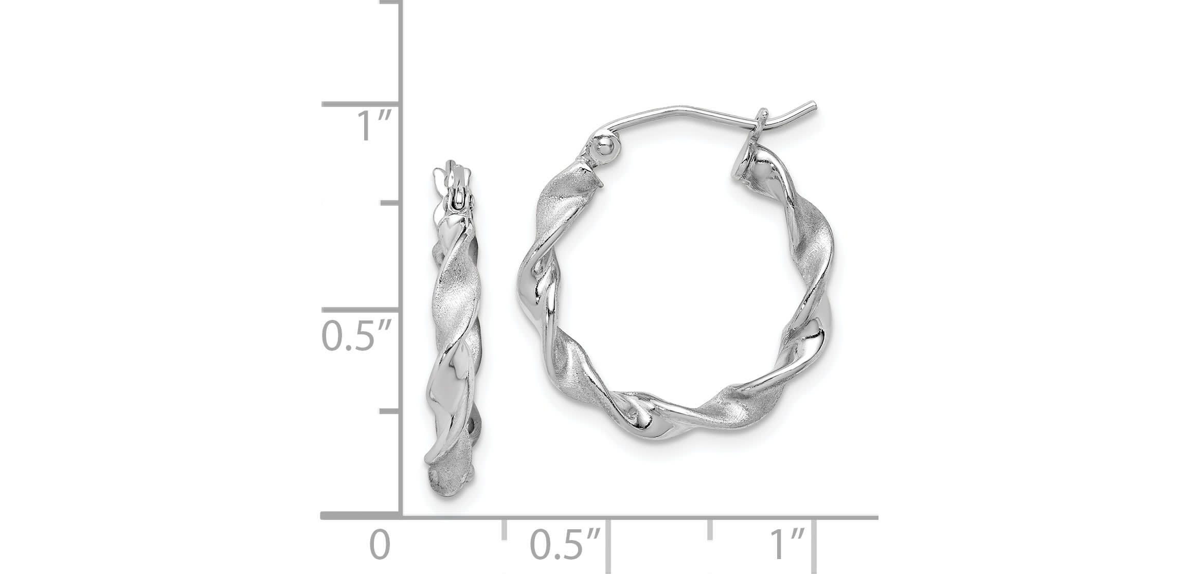 Sterling Silver Rhodium-plated Polish and Satin 2.5mm Twist Hoop Earrings