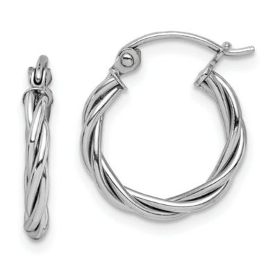 Luxury Giftware by Jere Sterling Silver Rhodium Plated 2mm Twisted Hoop Earrings, White