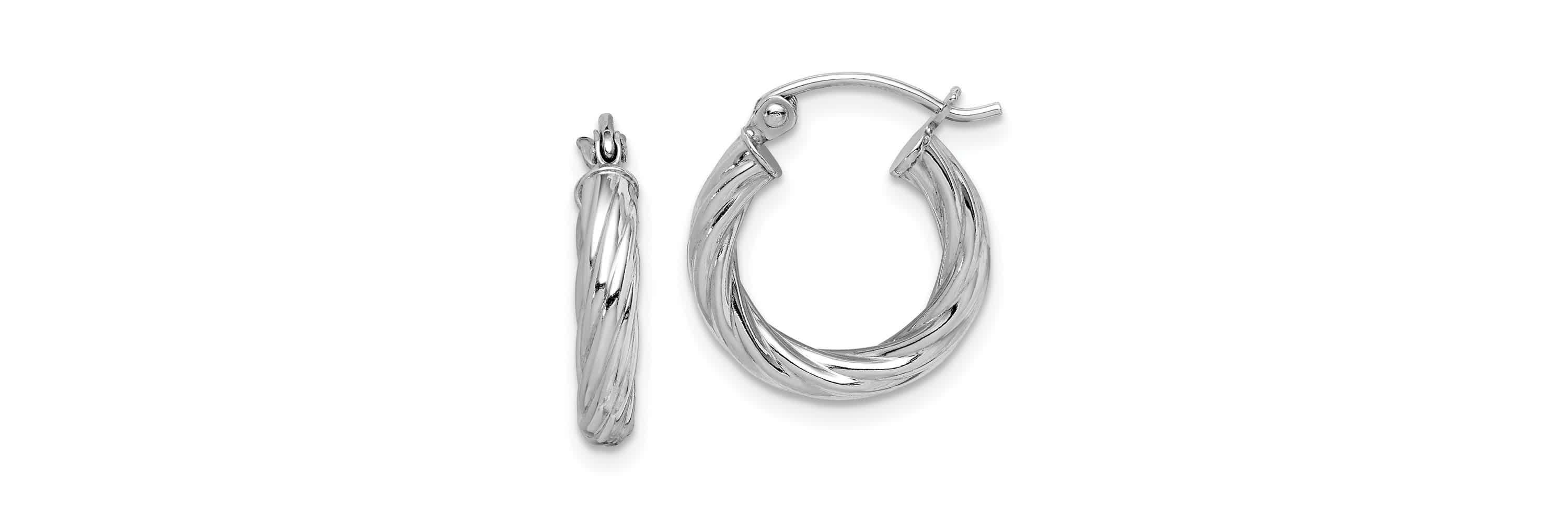 Sterling Silver Rhodium-plated 2.7x15mm Twisted Hoop Earrings