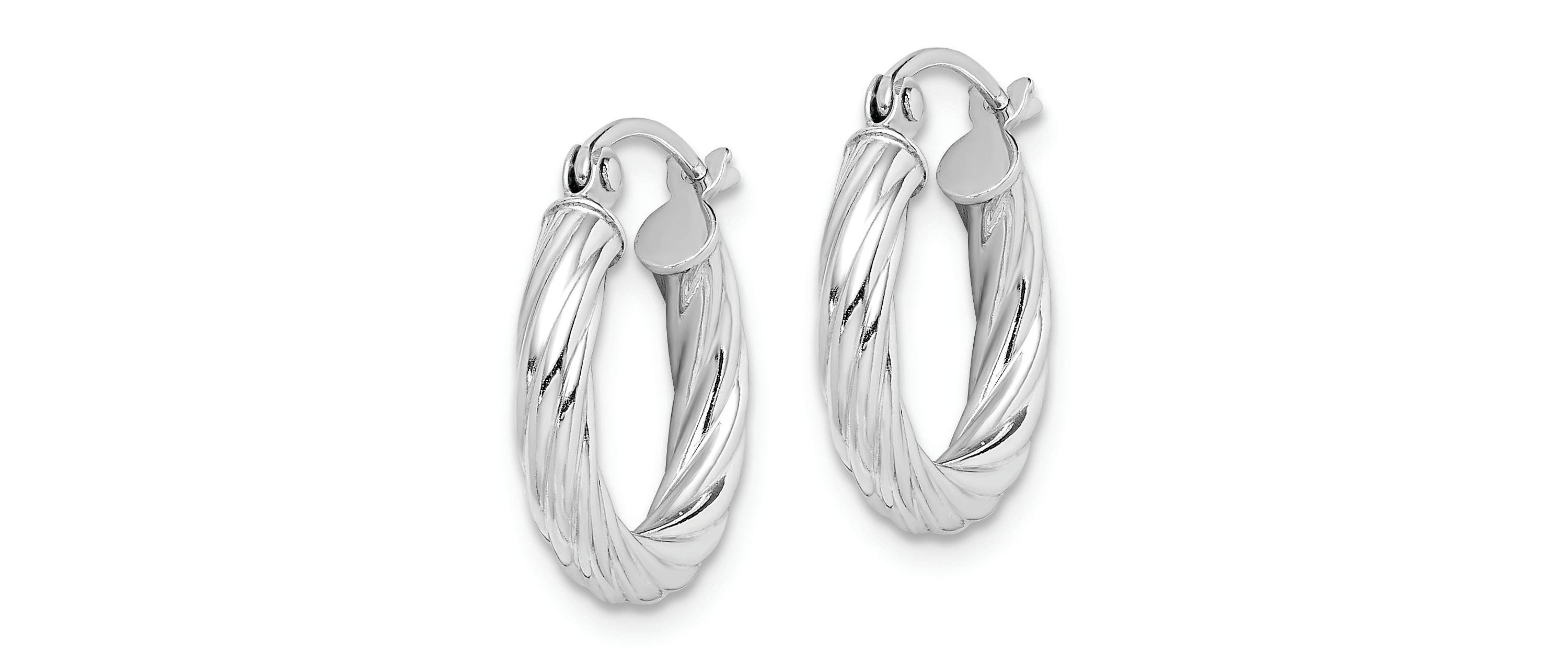 Sterling Silver Rhodium-plated 2.7x15mm Twisted Hoop Earrings