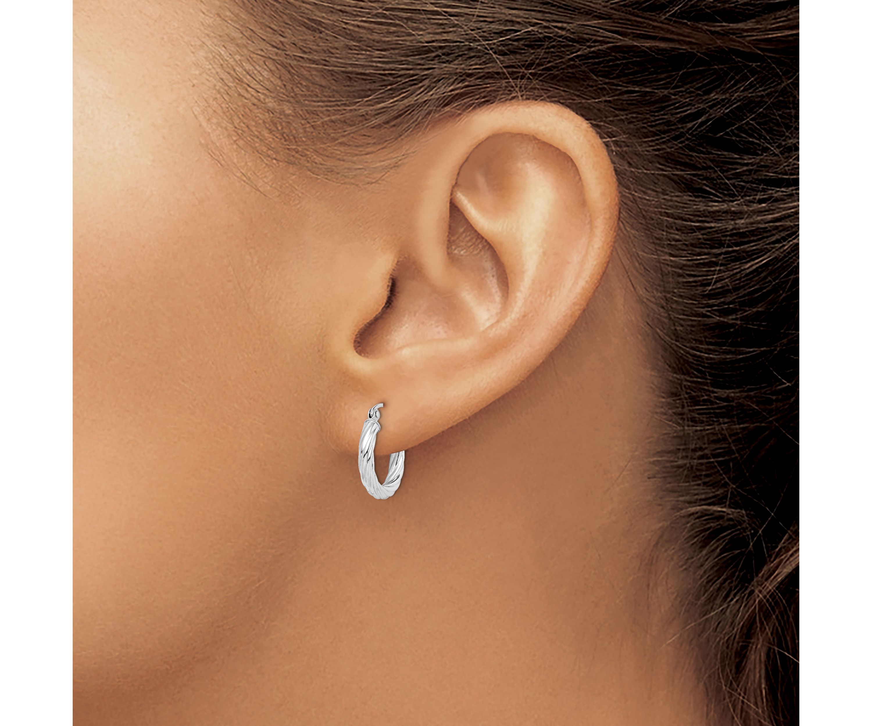 Sterling Silver Rhodium-plated 2.7x15mm Twisted Hoop Earrings