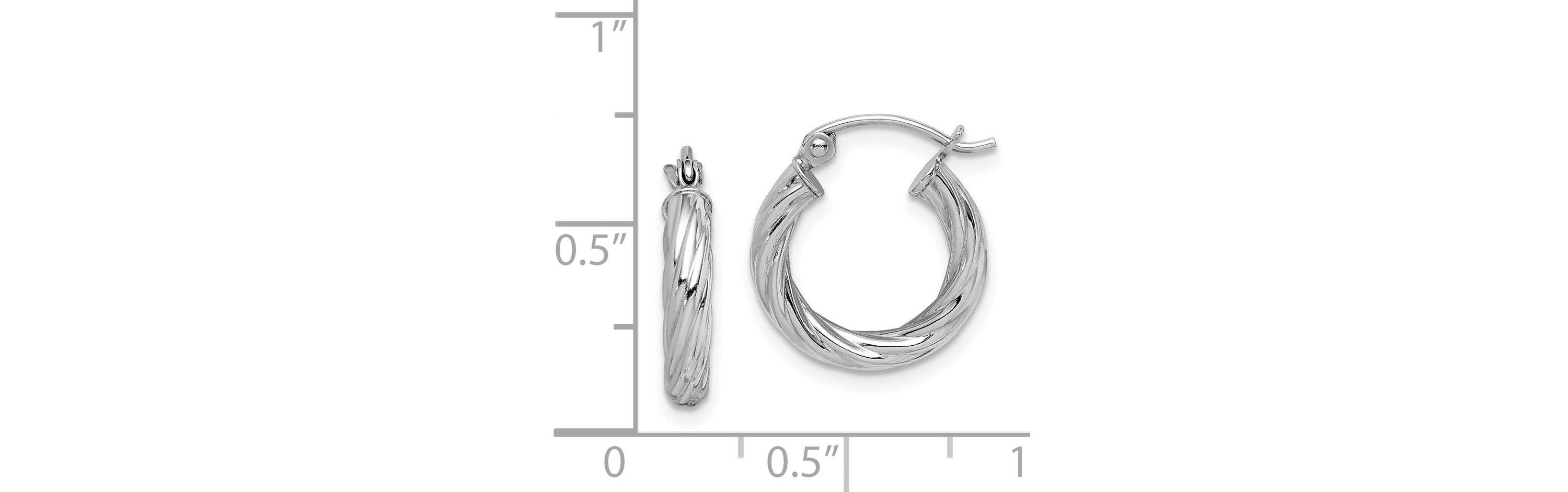 Sterling Silver Rhodium-plated 2.7x15mm Twisted Hoop Earrings