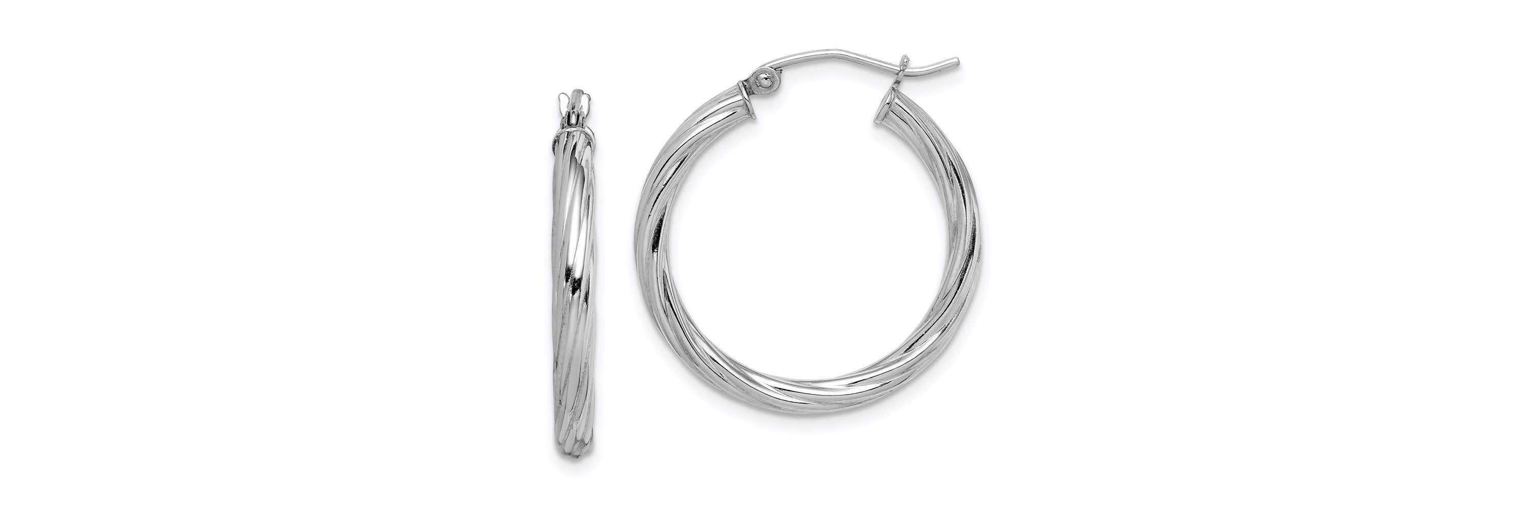 Sterling Silver Rhodium-plated 2.7x25mm Twisted Hoop Earrings