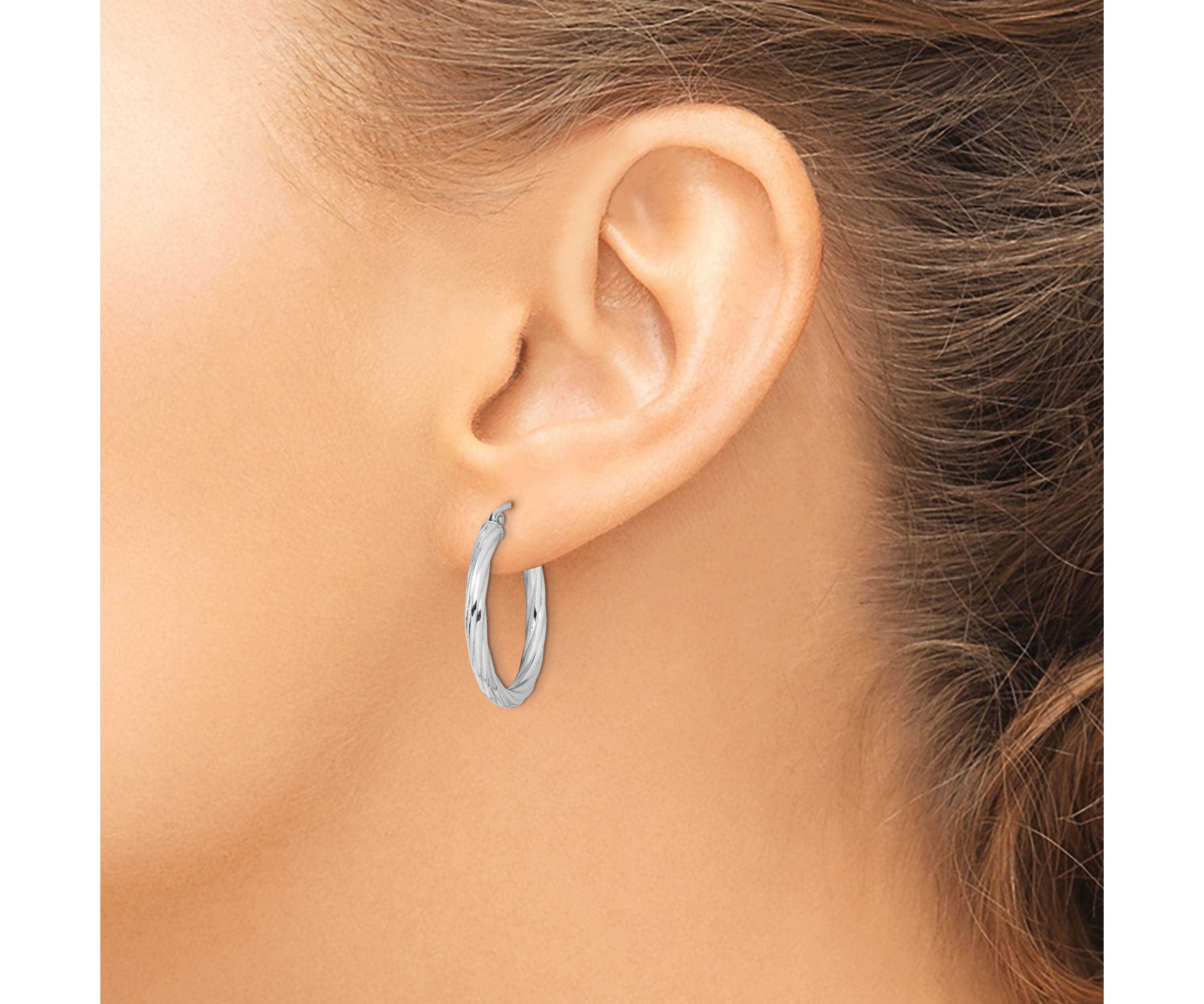 Sterling Silver Rhodium-plated 2.7x25mm Twisted Hoop Earrings