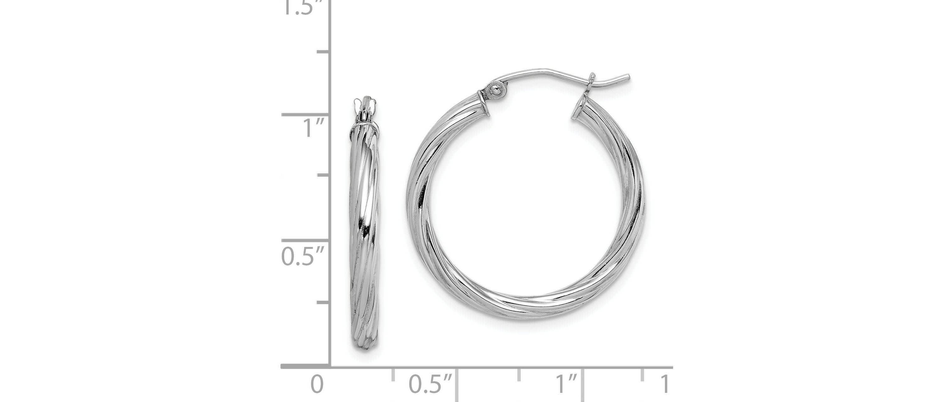 Sterling Silver Rhodium-plated 2.7x25mm Twisted Hoop Earrings