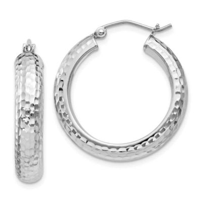 Luxury Giftware by Jere Sterling Silver Rhodium-plated Diamond-cut 5x25mm Hoop Earrings