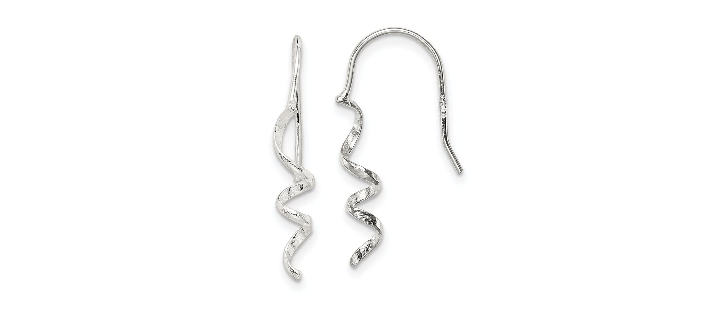 Sterling Silver Polished and Textured Spiral Dangle Earrings