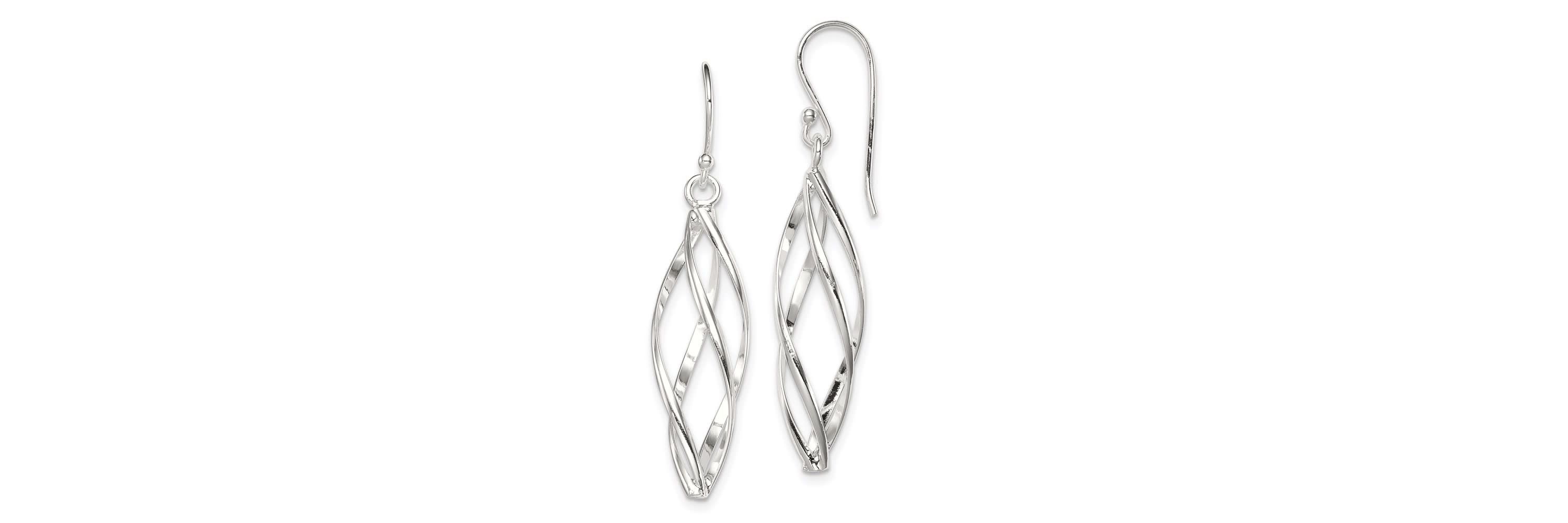 Sterling Silver Rhodium-plated Polished Long Twisted Dangle Earrings