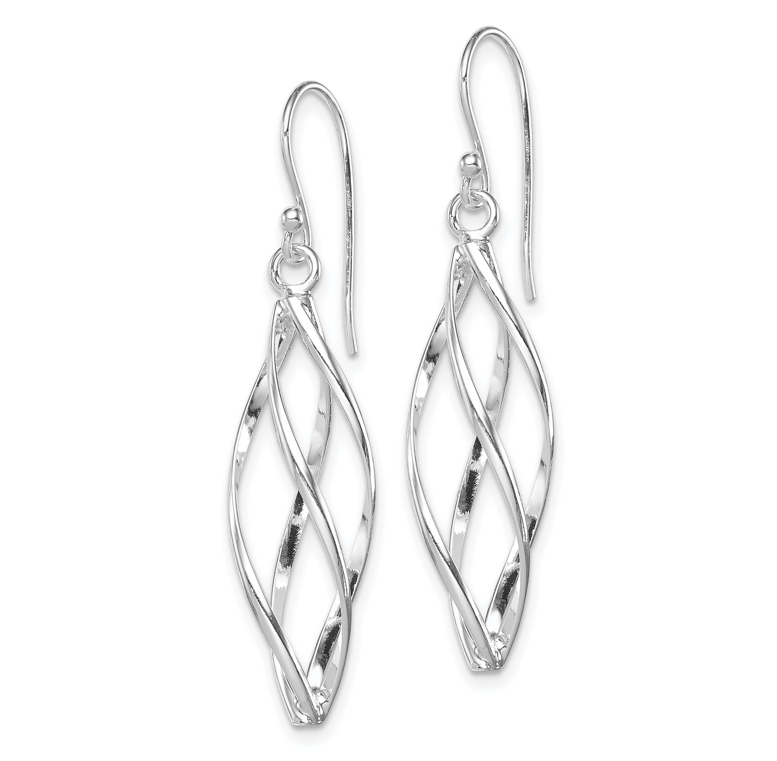 Sterling Silver Rhodium-plated Polished Long Twisted Dangle Earrings