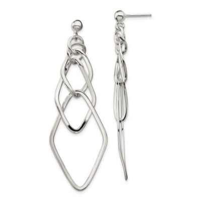 Luxury Giftware by Jere Sterling Silver Polished Geometric Post Dangle Earrings, White