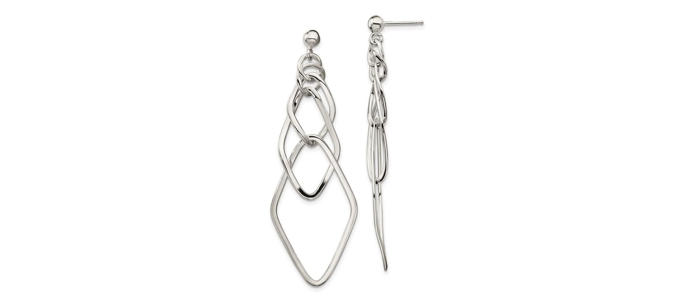 Sterling Silver Polished Geometric Post Dangle Earrings