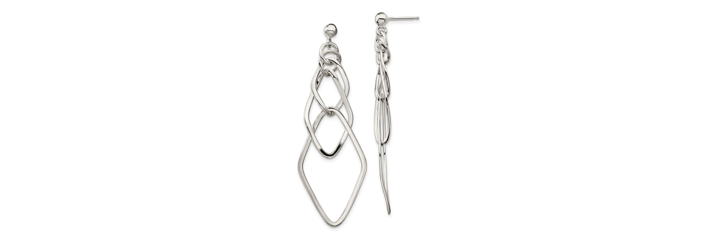 Sterling Silver Polished Geometric Post Dangle Earrings