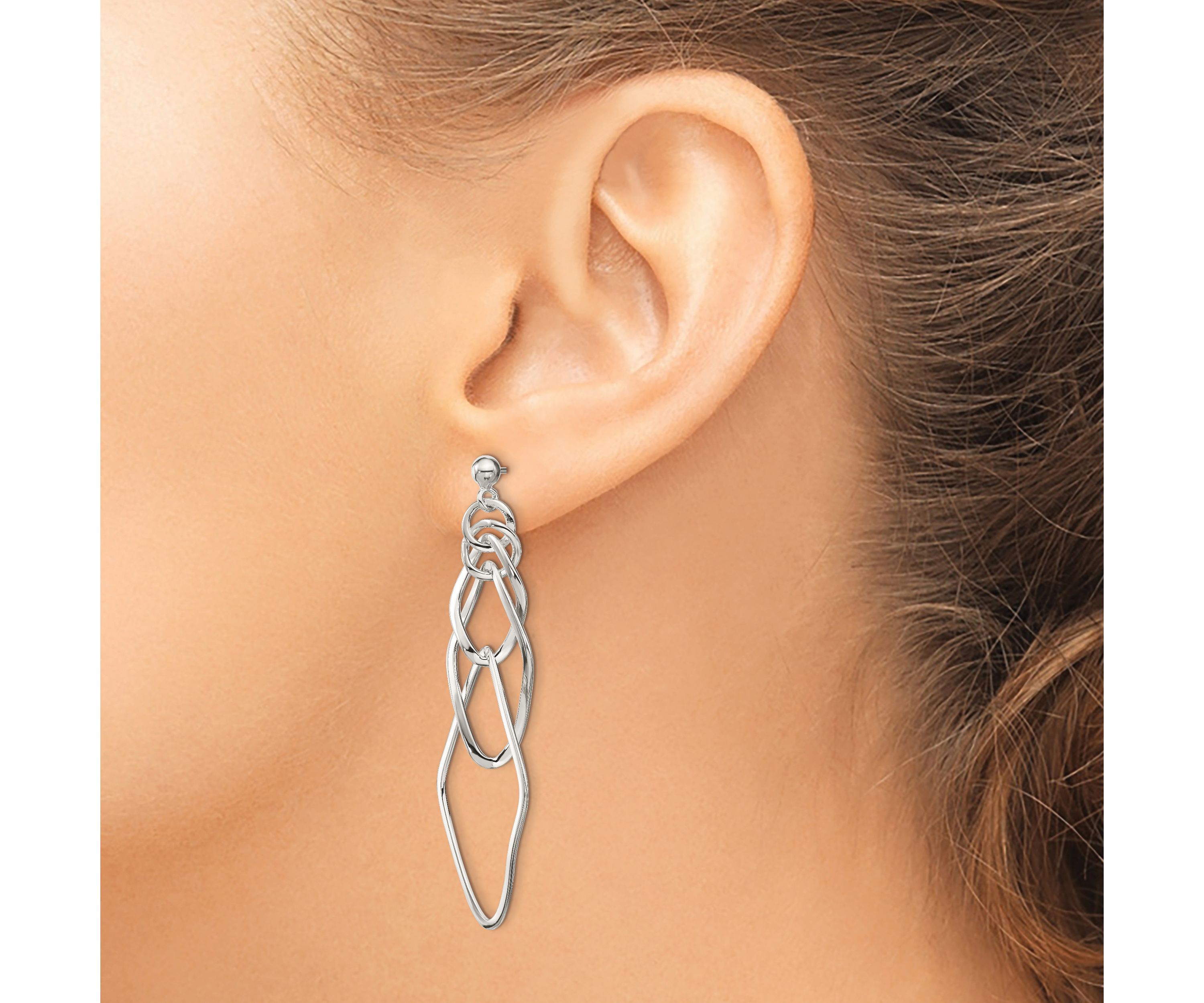 Sterling Silver Polished Geometric Post Dangle Earrings