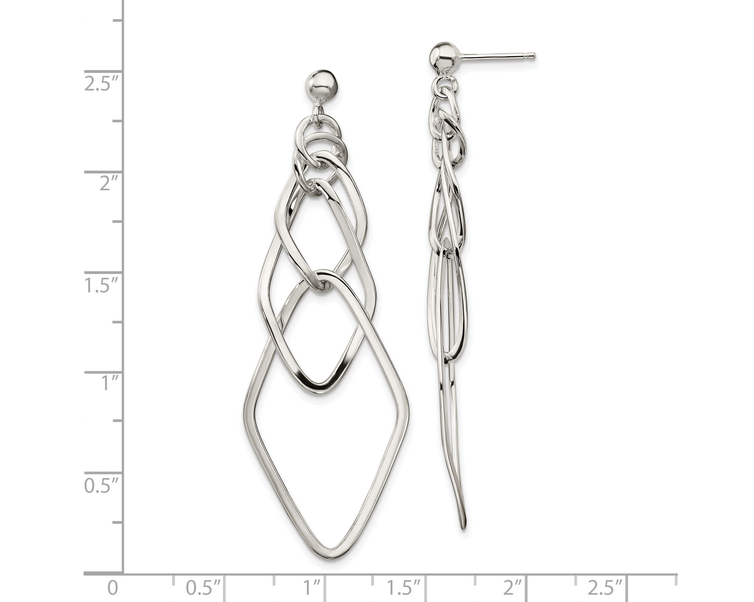 Sterling Silver Polished Geometric Post Dangle Earrings