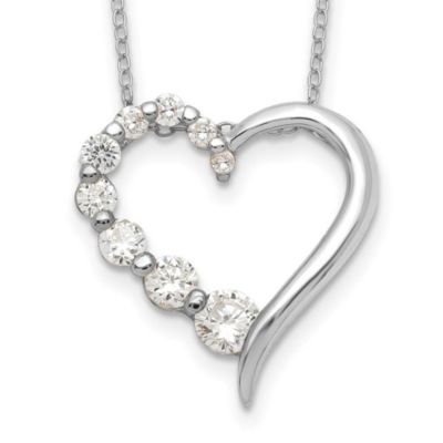 Belk & Co Sterling Silver Rhodium-plated Polished Open Heart Cubic Zirconia Journey 18-inch Necklace