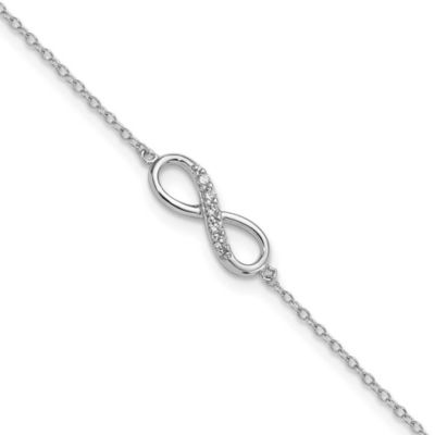 Luxury Giftware by Jere Sterling Silver Rhodium-plated with Cubic Zirconia Infinity with 1-inch Extension Bracelet, White, 7 in