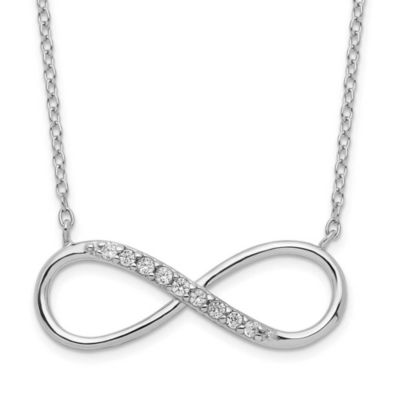 Luxury Giftware by Jere Sterling Silver Rhodium-plated with Cubic Zirconia Infinity with 2-inch Extension Necklace, White, 16 in