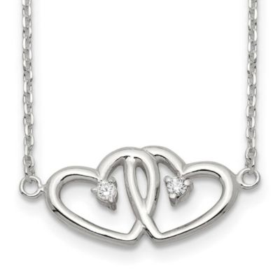 Belk & Co Sterling Silver Polished Two Hearts Cubic Zirconia Necklace, White