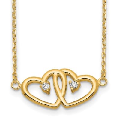 Belk & Co Sterling Silver Gold-tone Polished Two Hearts Cubic Zirconia Necklace