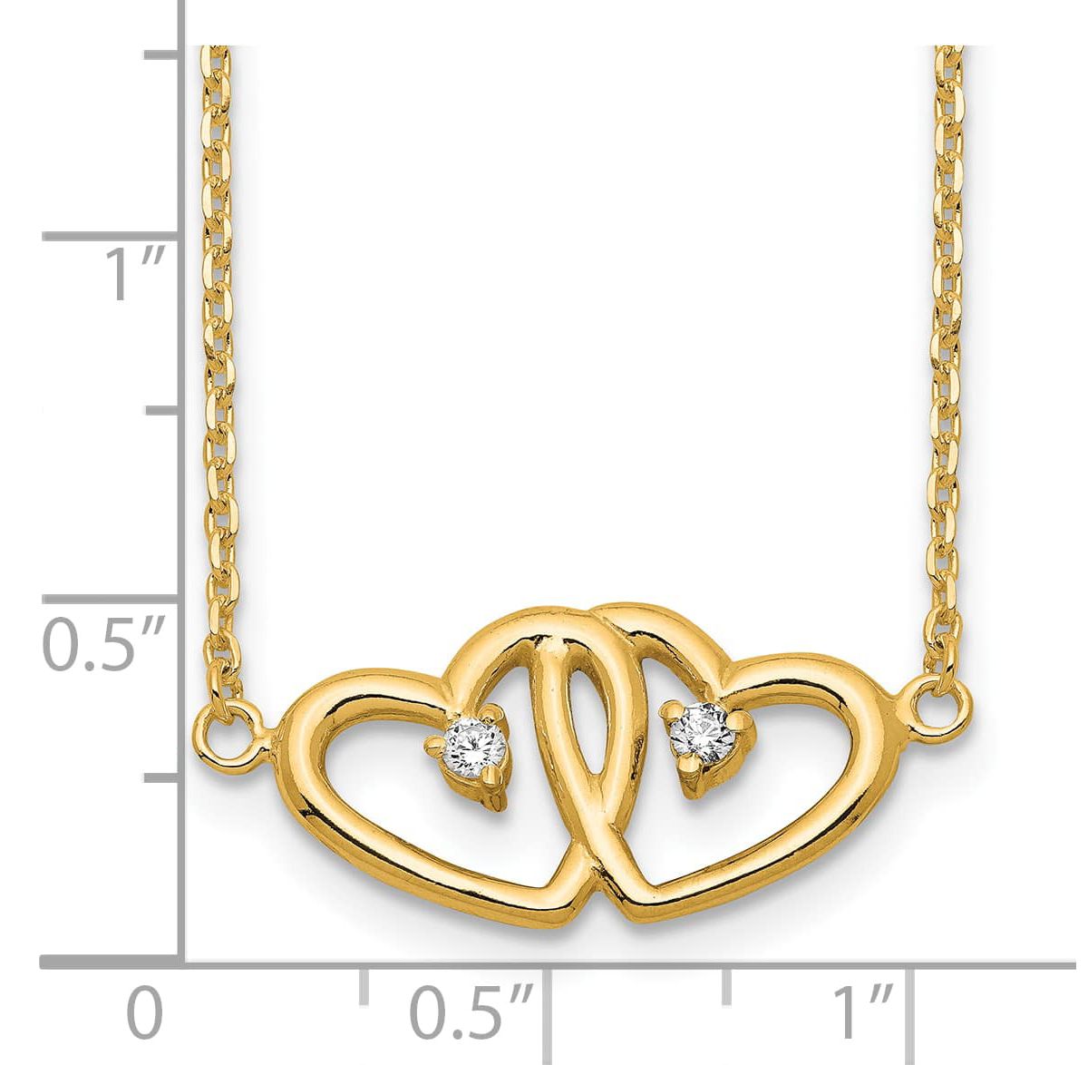 Sterling Silver Gold-tone Polished Two Hearts Cubic Zirconia Necklace