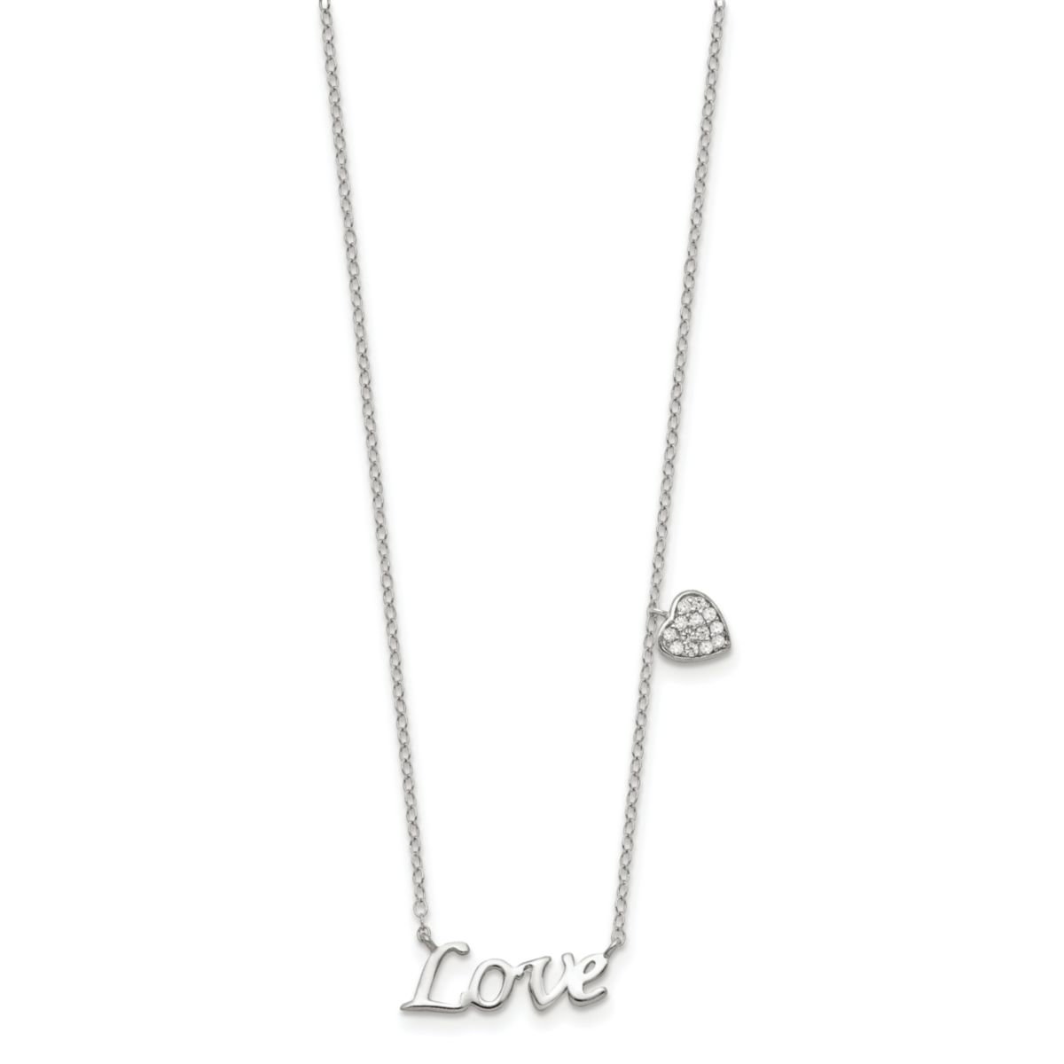 Sterling Silver Rhodium-plated Polished LOVE with Cubic Zirconia Heart Necklace