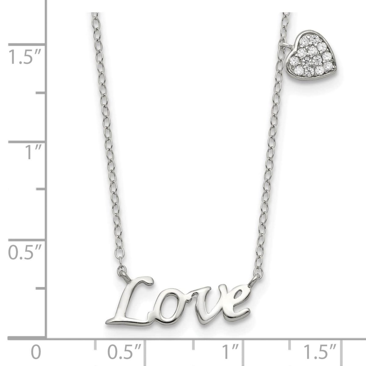 Sterling Silver Rhodium-plated Polished LOVE with Cubic Zirconia Heart Necklace