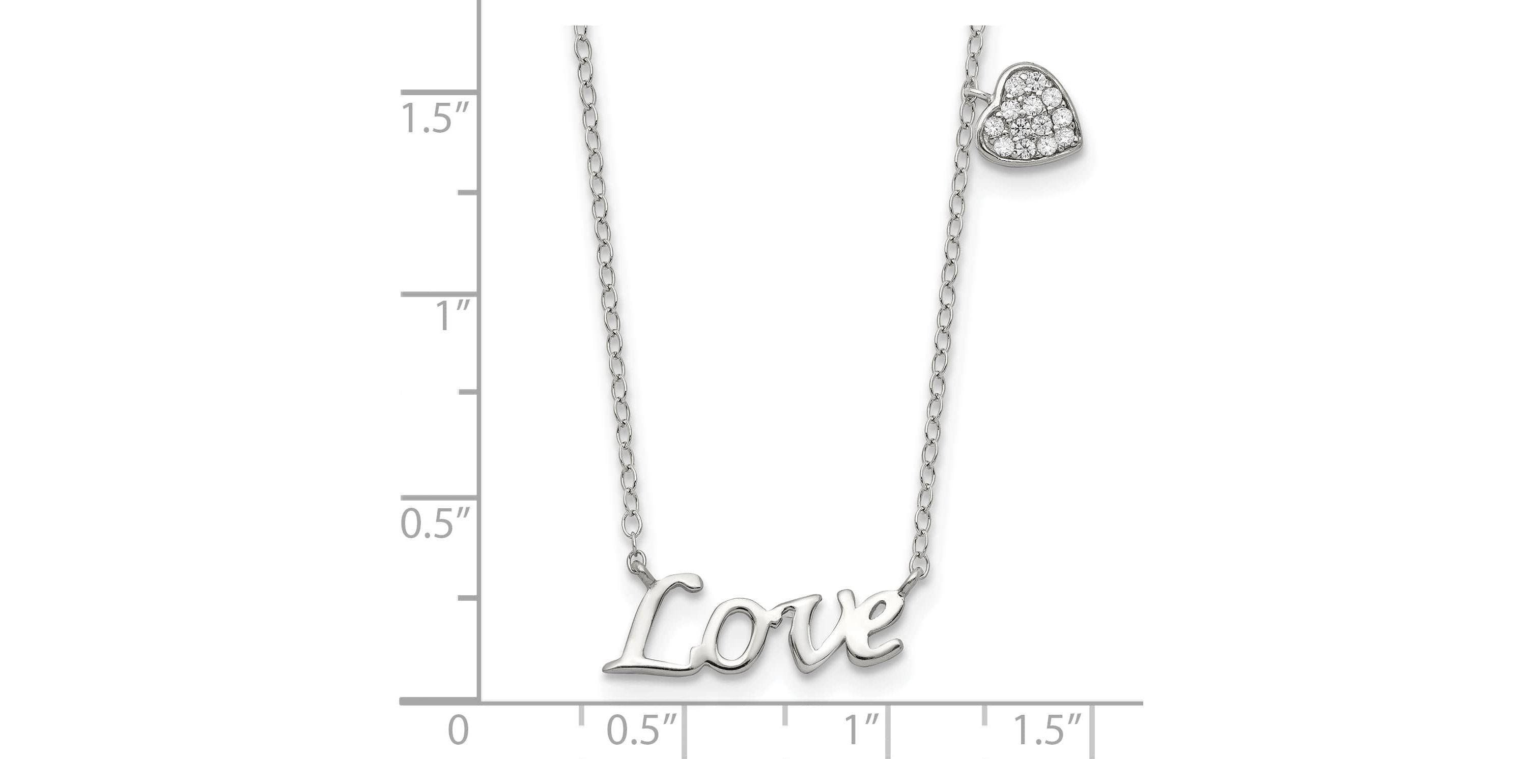 Sterling Silver Rhodium-plated Polished LOVE with Cubic Zirconia Heart Necklace
