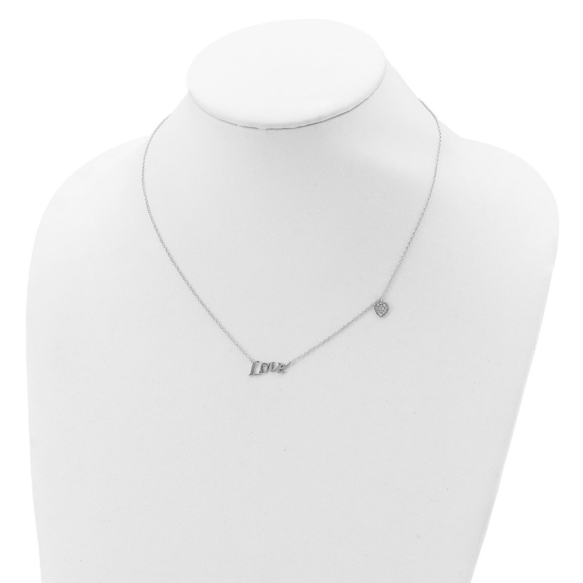 Sterling Silver Rhodium-plated Polished LOVE with Cubic Zirconia Heart Necklace