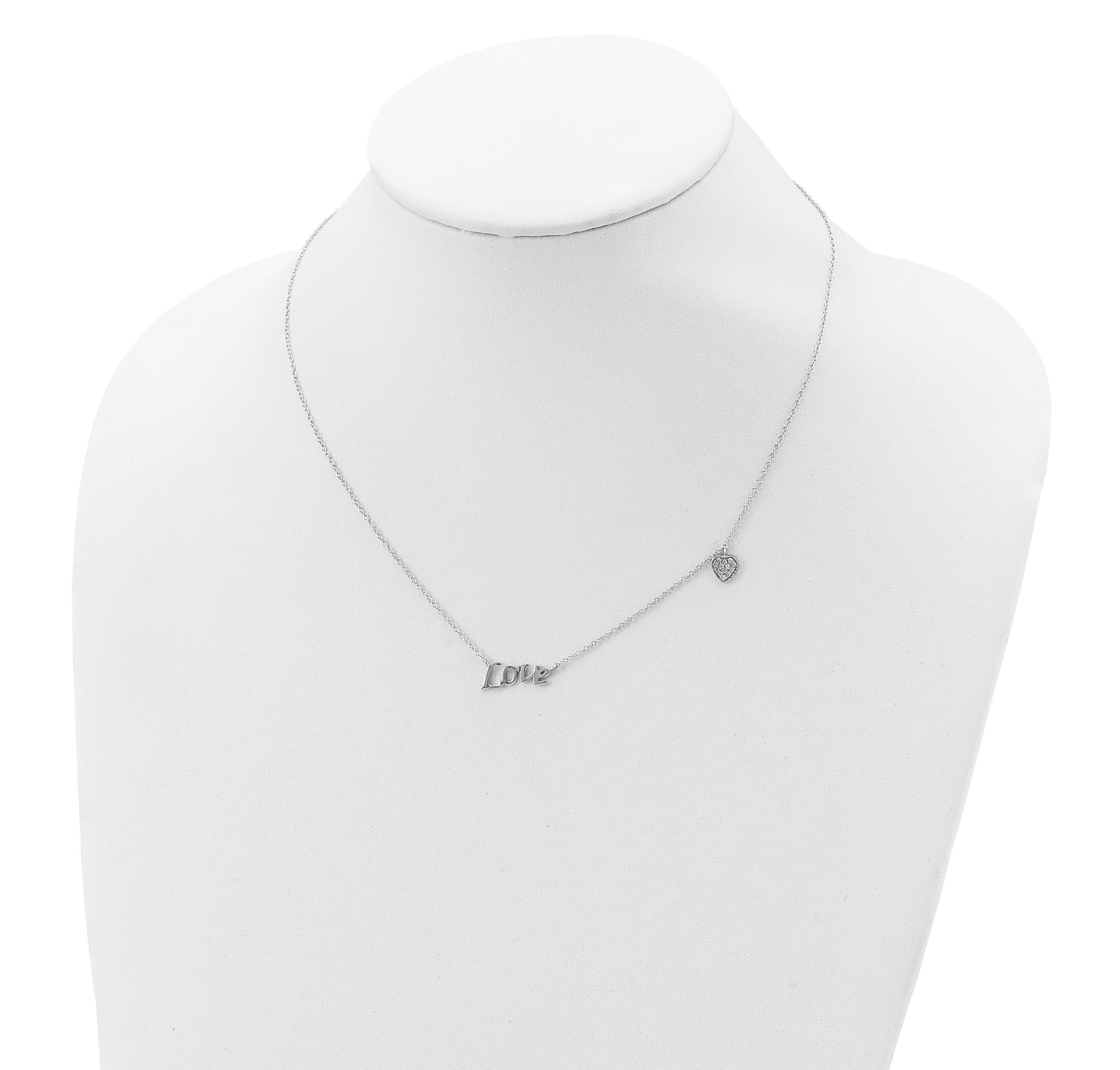 Sterling Silver Rhodium-plated Polished LOVE with Cubic Zirconia Heart Necklace