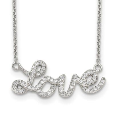 Belk & Co Sterling Silver Rhodium-plated Polished Cubic Zirconia LOVE 18-inch Necklace