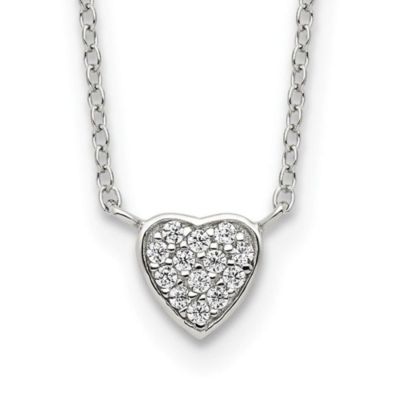 Luxury Giftware by Jere Sterling Silver Rhodium-plated Polished Cubic Zirconia Heart 16-inch Necklace
