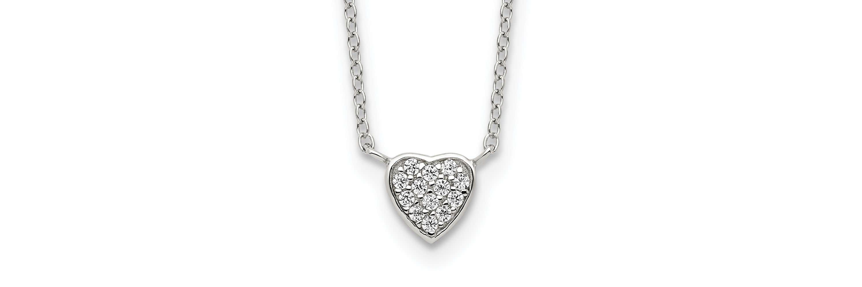 Sterling Silver Rhodium-plated Polished Cubic Zirconia Heart 16-inch Necklace