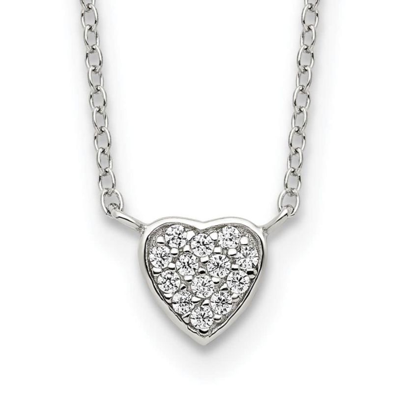 Sterling Silver Rhodium-plated Polished Cubic Zirconia Heart 16-inch Necklace